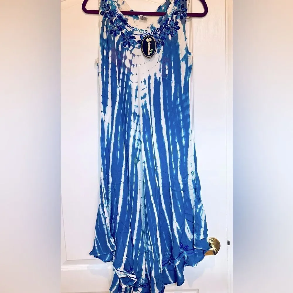 SHORELINE Sleeveless Maxi Dress Women Size 2X Blue Tie-Dye Summer Bohemian NEW - Picture 7 of 12